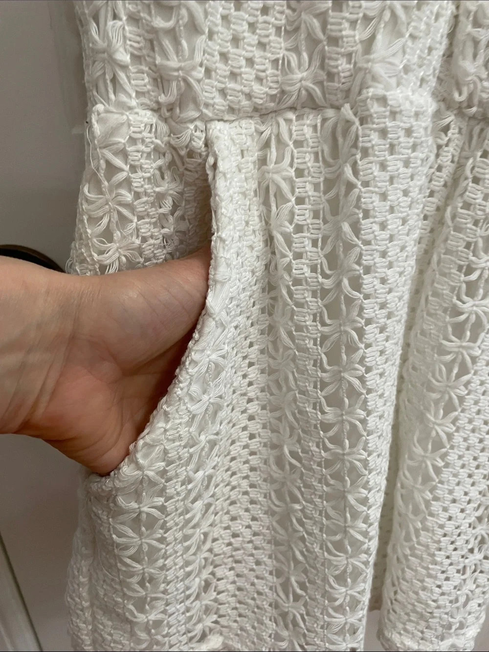 HYFVE -White Crochet Romper with Notched Collar Size Small